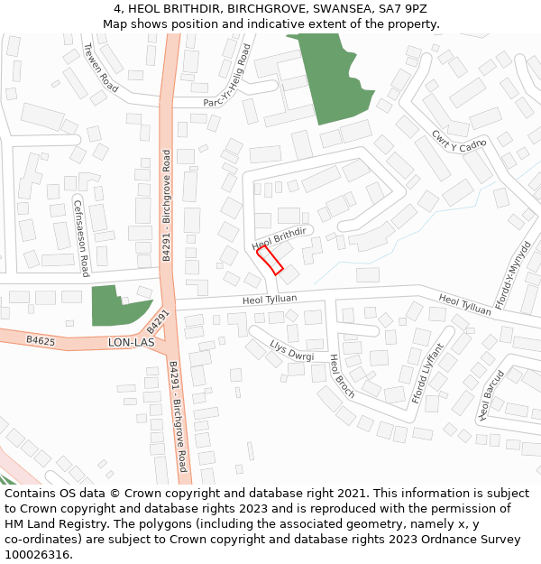 4, HEOL BRITHDIR, BIRCHGROVE, SWANSEA, SA7 9PZ: Location map and indicative extent of plot