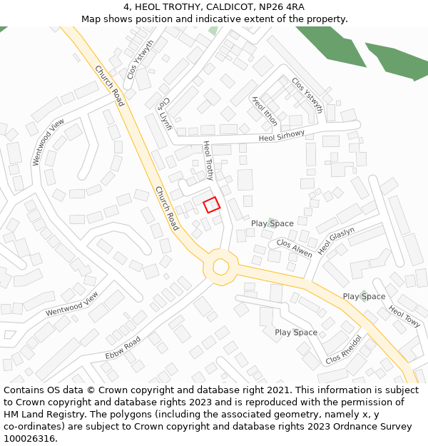 4, HEOL TROTHY, CALDICOT, NP26 4RA: Location map and indicative extent of plot