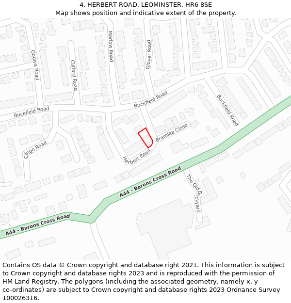4, HERBERT ROAD, LEOMINSTER, HR6 8SE: Location map and indicative extent of plot