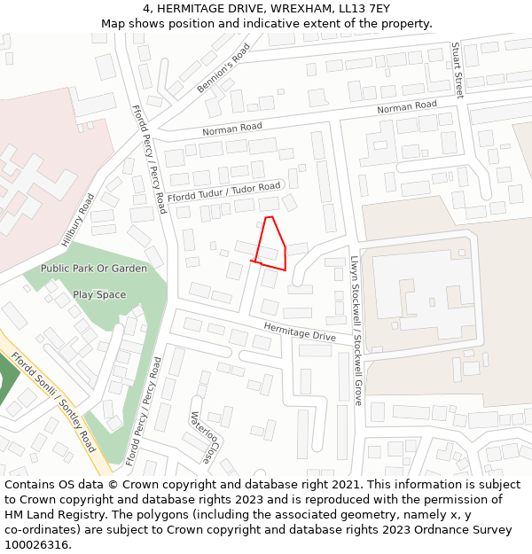 4, HERMITAGE DRIVE, WREXHAM, LL13 7EY: Location map and indicative extent of plot