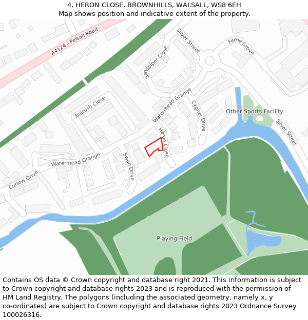 4, HERON CLOSE, BROWNHILLS, WALSALL, WS8 6EH: Location map and indicative extent of plot