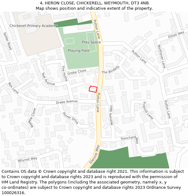 4, HERON CLOSE, CHICKERELL, WEYMOUTH, DT3 4NB: Location map and indicative extent of plot