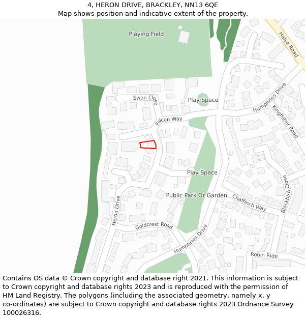 4, HERON DRIVE, BRACKLEY, NN13 6QE: Location map and indicative extent of plot