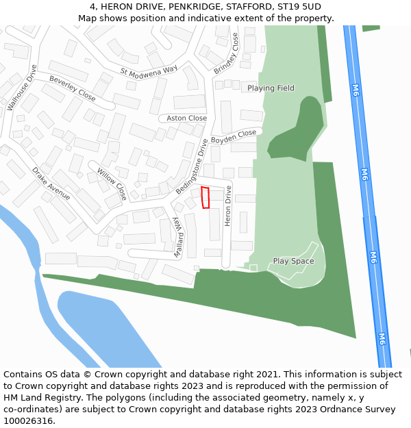 4, HERON DRIVE, PENKRIDGE, STAFFORD, ST19 5UD: Location map and indicative extent of plot