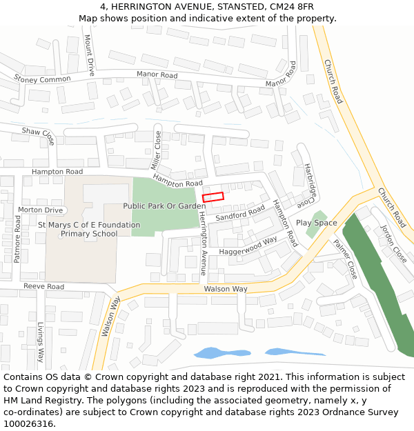 4, HERRINGTON AVENUE, STANSTED, CM24 8FR: Location map and indicative extent of plot