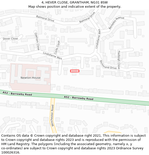 4, HEVER CLOSE, GRANTHAM, NG31 8SW: Location map and indicative extent of plot