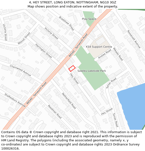 4, HEY STREET, LONG EATON, NOTTINGHAM, NG10 3GZ: Location map and indicative extent of plot