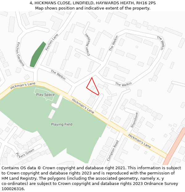 4, HICKMANS CLOSE, LINDFIELD, HAYWARDS HEATH, RH16 2PS: Location map and indicative extent of plot