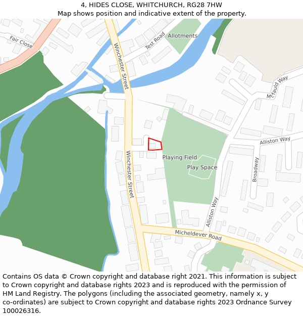 4, HIDES CLOSE, WHITCHURCH, RG28 7HW: Location map and indicative extent of plot