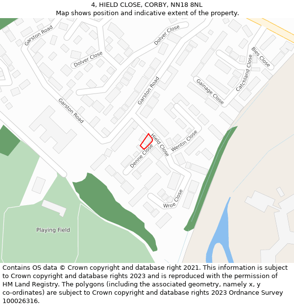 4, HIELD CLOSE, CORBY, NN18 8NL: Location map and indicative extent of plot