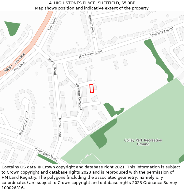4, HIGH STONES PLACE, SHEFFIELD, S5 9BP: Location map and indicative extent of plot