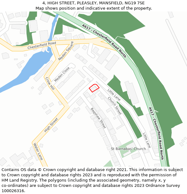 4, HIGH STREET, PLEASLEY, MANSFIELD, NG19 7SE: Location map and indicative extent of plot