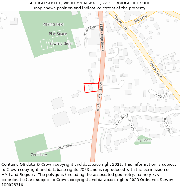 4, HIGH STREET, WICKHAM MARKET, WOODBRIDGE, IP13 0HE: Location map and indicative extent of plot