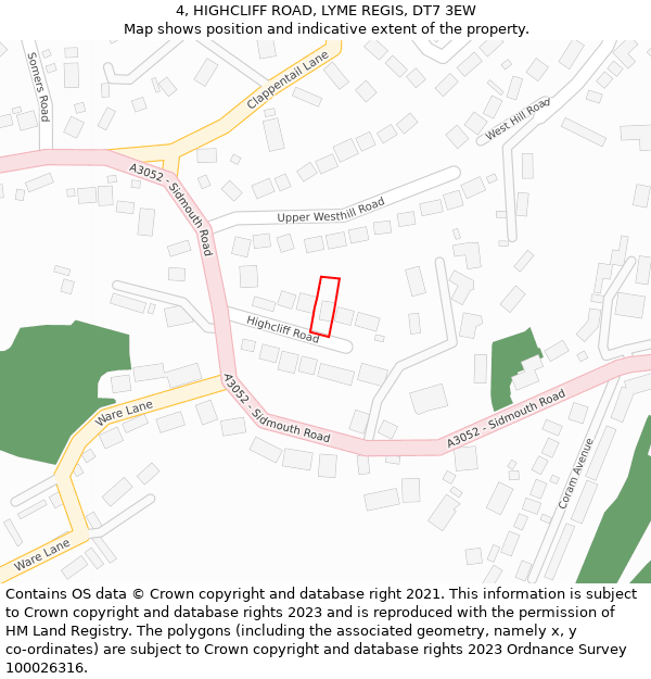 4, HIGHCLIFF ROAD, LYME REGIS, DT7 3EW: Location map and indicative extent of plot
