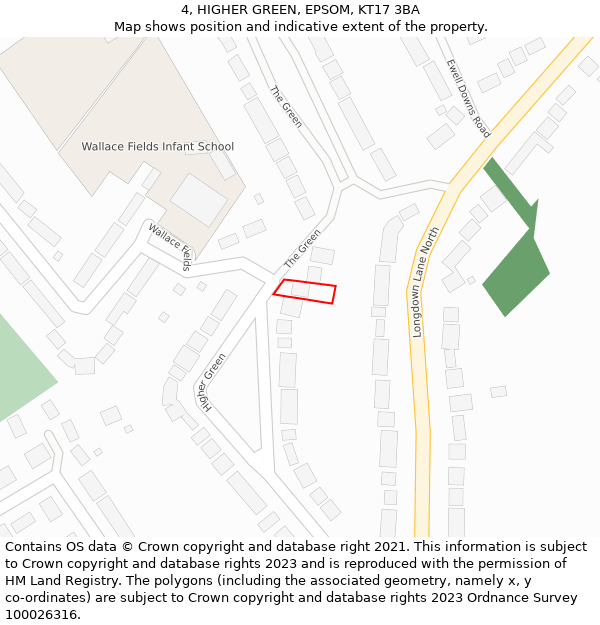 4, HIGHER GREEN, EPSOM, KT17 3BA: Location map and indicative extent of plot