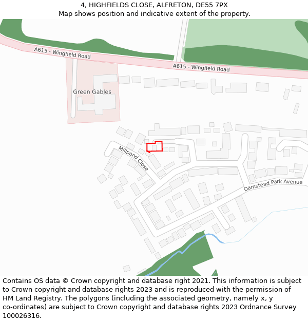 4, HIGHFIELDS CLOSE, ALFRETON, DE55 7PX: Location map and indicative extent of plot