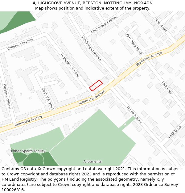 4, HIGHGROVE AVENUE, BEESTON, NOTTINGHAM, NG9 4DN: Location map and indicative extent of plot