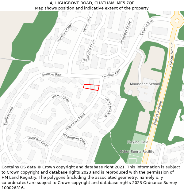 4, HIGHGROVE ROAD, CHATHAM, ME5 7QE: Location map and indicative extent of plot