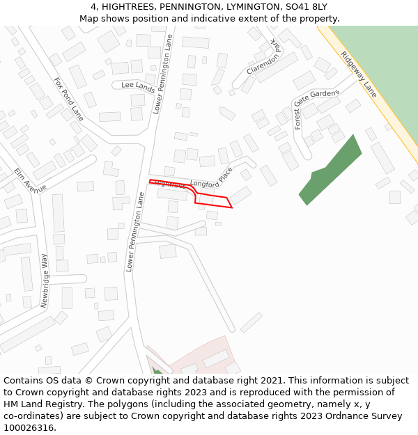 4, HIGHTREES, PENNINGTON, LYMINGTON, SO41 8LY: Location map and indicative extent of plot