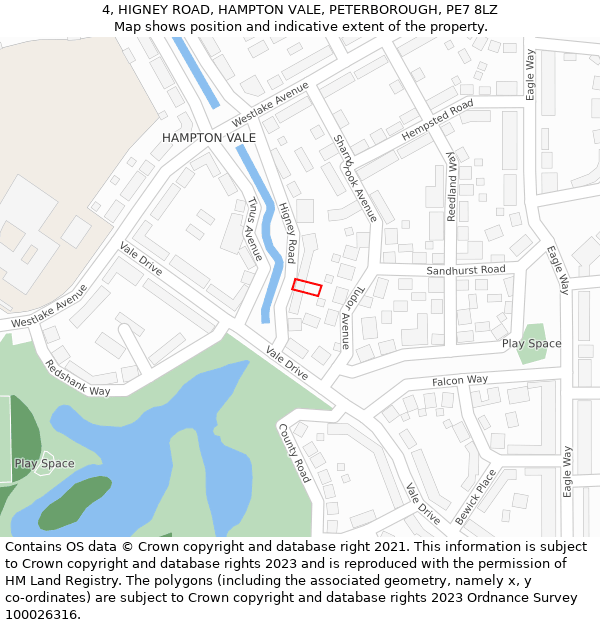 4, HIGNEY ROAD, HAMPTON VALE, PETERBOROUGH, PE7 8LZ: Location map and indicative extent of plot