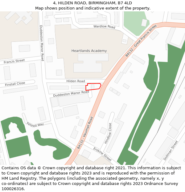 4, HILDEN ROAD, BIRMINGHAM, B7 4LD: Location map and indicative extent of plot