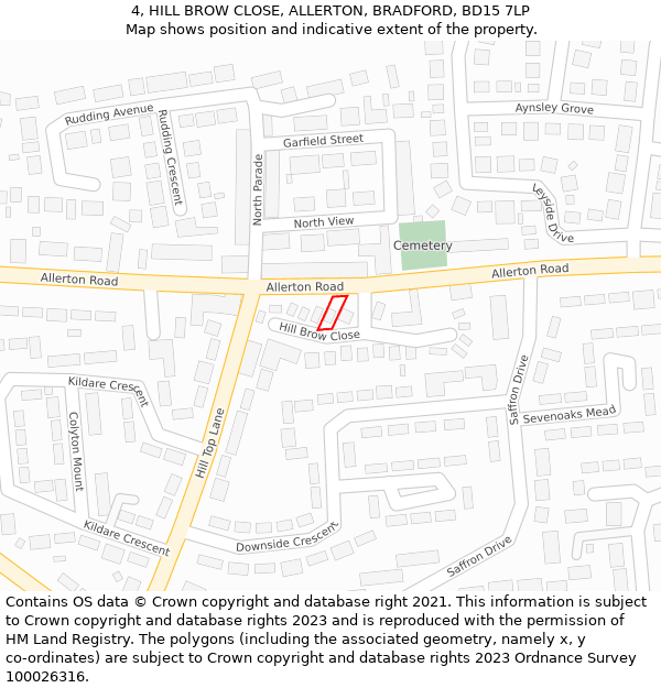 4, HILL BROW CLOSE, ALLERTON, BRADFORD, BD15 7LP: Location map and indicative extent of plot