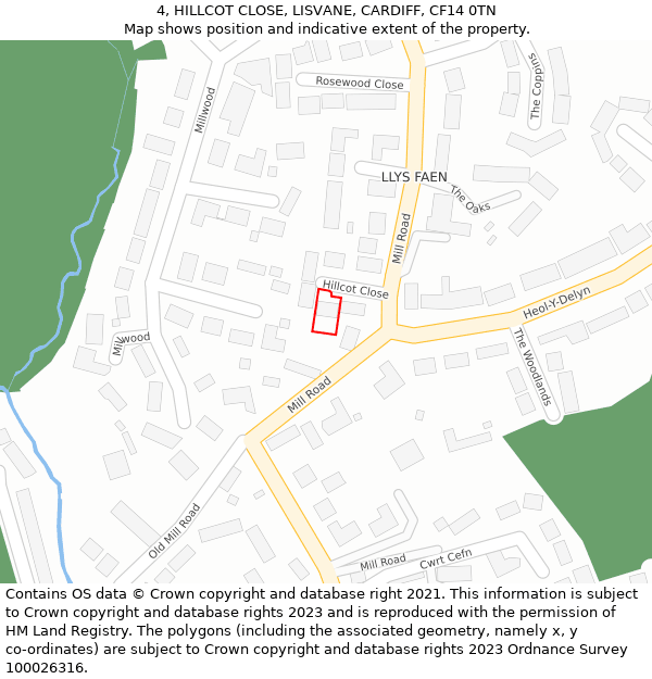 4, HILLCOT CLOSE, LISVANE, CARDIFF, CF14 0TN: Location map and indicative extent of plot