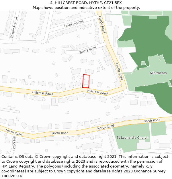 4, HILLCREST ROAD, HYTHE, CT21 5EX: Location map and indicative extent of plot