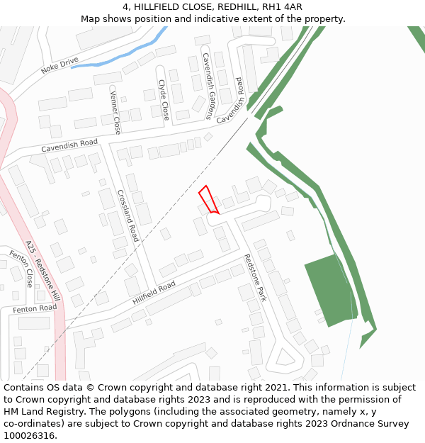 4, HILLFIELD CLOSE, REDHILL, RH1 4AR: Location map and indicative extent of plot