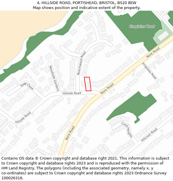 4, HILLSIDE ROAD, PORTISHEAD, BRISTOL, BS20 8EW: Location map and indicative extent of plot