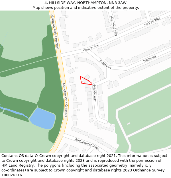 4, HILLSIDE WAY, NORTHAMPTON, NN3 3AW: Location map and indicative extent of plot