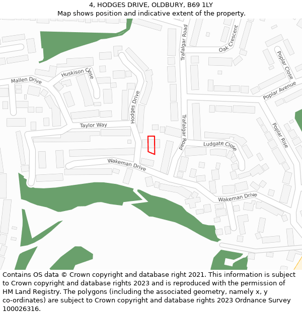 4, HODGES DRIVE, OLDBURY, B69 1LY: Location map and indicative extent of plot