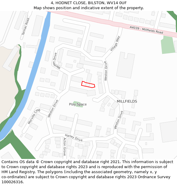 4, HODNET CLOSE, BILSTON, WV14 0UF: Location map and indicative extent of plot