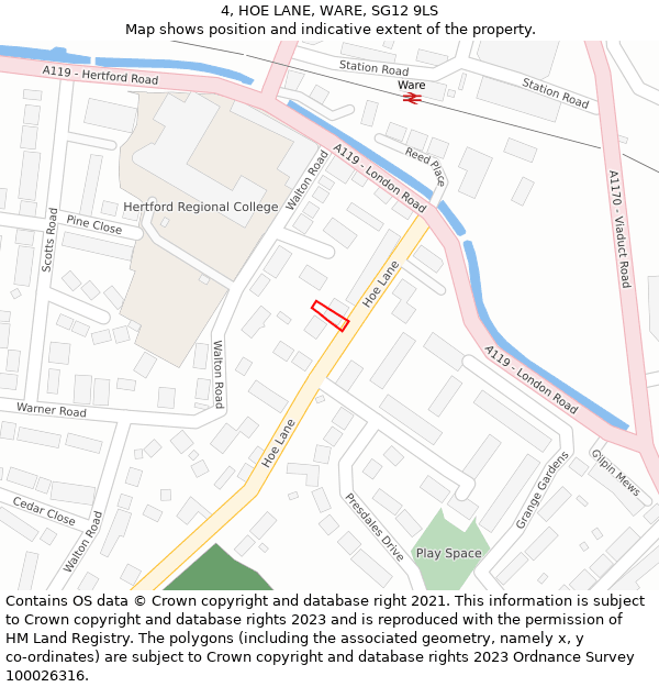 4, HOE LANE, WARE, SG12 9LS: Location map and indicative extent of plot