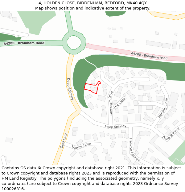 4, HOLDEN CLOSE, BIDDENHAM, BEDFORD, MK40 4QY: Location map and indicative extent of plot