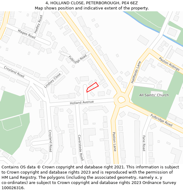 4, HOLLAND CLOSE, PETERBOROUGH, PE4 6EZ: Location map and indicative extent of plot