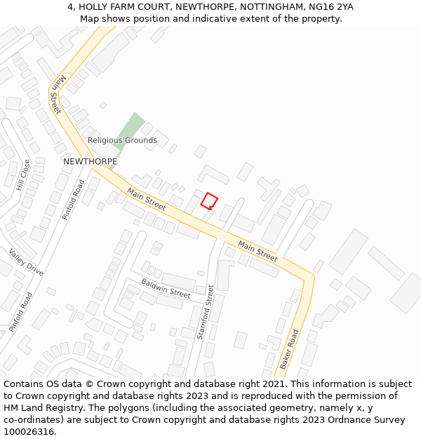 4, HOLLY FARM COURT, NEWTHORPE, NOTTINGHAM, NG16 2YA: Location map and indicative extent of plot