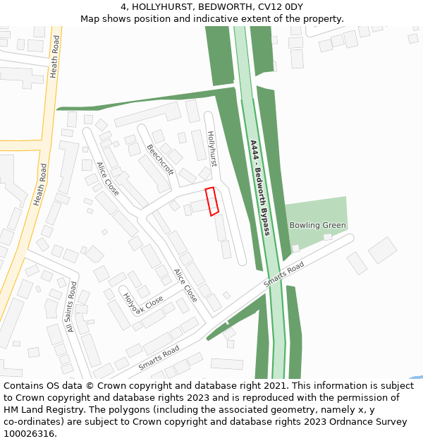 4, HOLLYHURST, BEDWORTH, CV12 0DY: Location map and indicative extent of plot