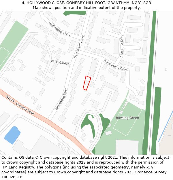 4, HOLLYWOOD CLOSE, GONERBY HILL FOOT, GRANTHAM, NG31 8GR: Location map and indicative extent of plot