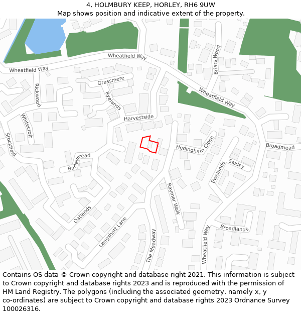 4, HOLMBURY KEEP, HORLEY, RH6 9UW: Location map and indicative extent of plot