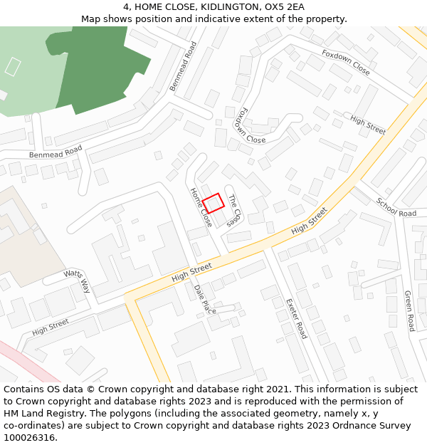 4, HOME CLOSE, KIDLINGTON, OX5 2EA: Location map and indicative extent of plot