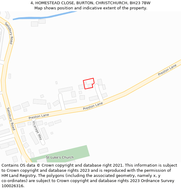 4, HOMESTEAD CLOSE, BURTON, CHRISTCHURCH, BH23 7BW: Location map and indicative extent of plot