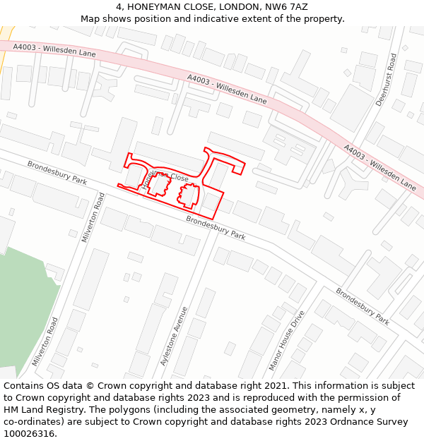 4, HONEYMAN CLOSE, LONDON, NW6 7AZ: Location map and indicative extent of plot