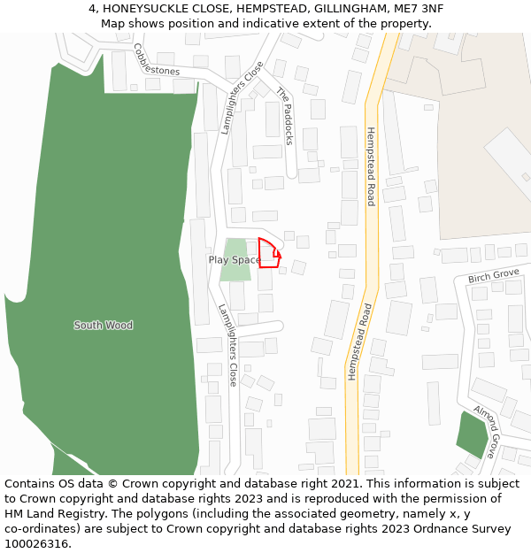 4, HONEYSUCKLE CLOSE, HEMPSTEAD, GILLINGHAM, ME7 3NF: Location map and indicative extent of plot