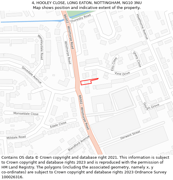 4, HOOLEY CLOSE, LONG EATON, NOTTINGHAM, NG10 3NU: Location map and indicative extent of plot