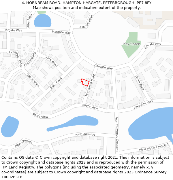 4, HORNBEAM ROAD, HAMPTON HARGATE, PETERBOROUGH, PE7 8FY: Location map and indicative extent of plot