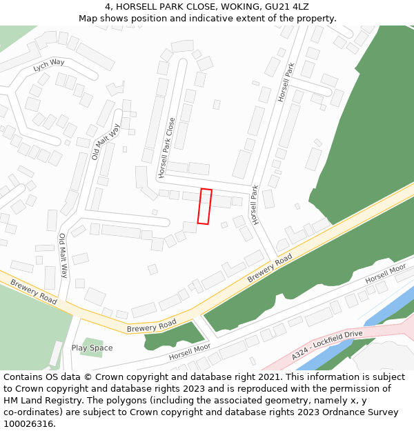 4, HORSELL PARK CLOSE, WOKING, GU21 4LZ: Location map and indicative extent of plot