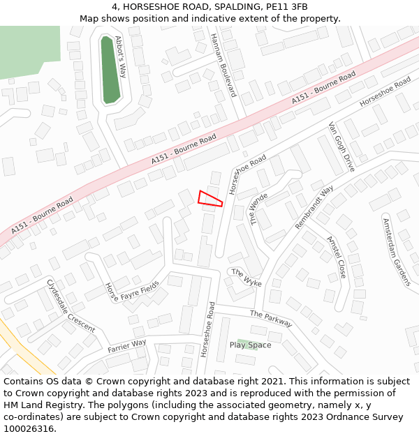 4, HORSESHOE ROAD, SPALDING, PE11 3FB: Location map and indicative extent of plot