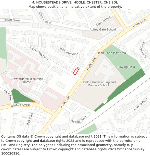 4, HOUSESTEADS DRIVE, HOOLE, CHESTER, CH2 3DL: Location map and indicative extent of plot