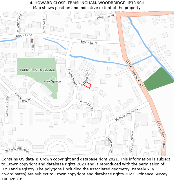 4, HOWARD CLOSE, FRAMLINGHAM, WOODBRIDGE, IP13 9SH: Location map and indicative extent of plot